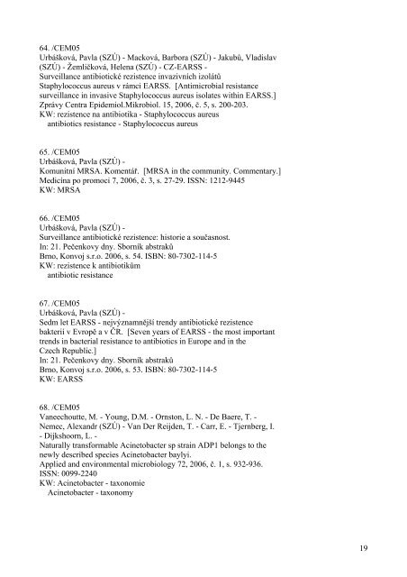 PersonÃ¡lnÃ­ bibliografie SZÃ 2006 NIPH Bibliography 2006