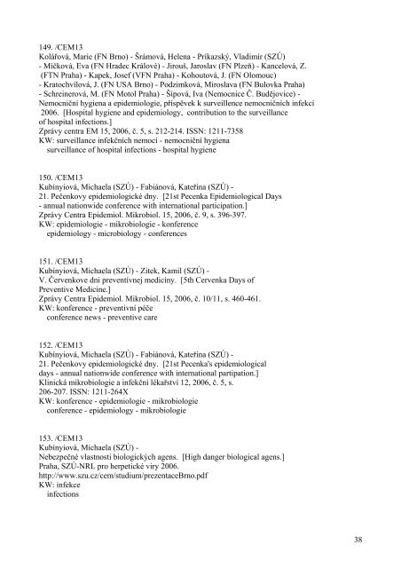 PersonÃ¡lnÃ­ bibliografie SZÃ 2006 NIPH Bibliography 2006