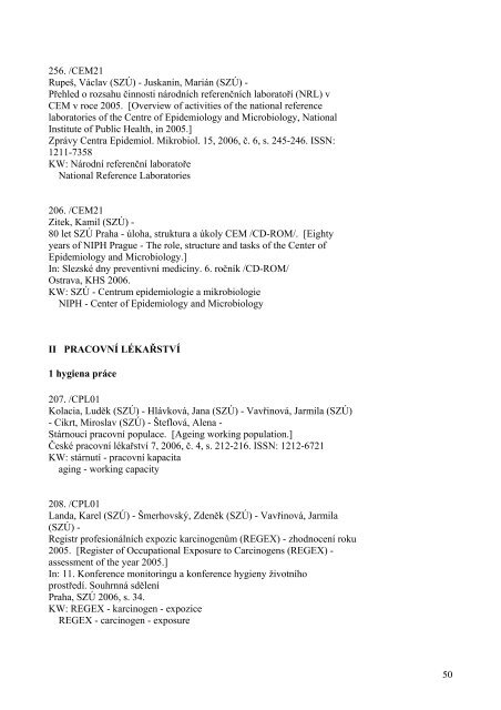 PersonÃ¡lnÃ­ bibliografie SZÃ 2006 NIPH Bibliography 2006