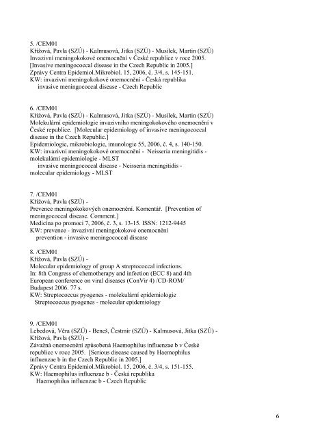 PersonÃ¡lnÃ­ bibliografie SZÃ 2006 NIPH Bibliography 2006