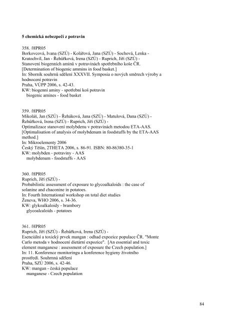 PersonÃ¡lnÃ­ bibliografie SZÃ 2006 NIPH Bibliography 2006