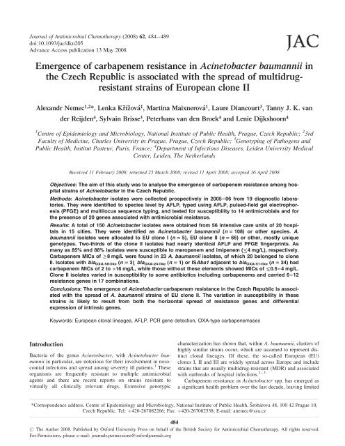 Emergence of carbapenem resistance in Acinetobacter baumannii ...