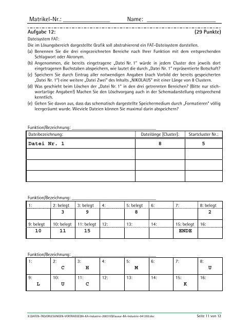 Klausur Informatik-1 vom 02.12.2004 - Torsten E. Neck