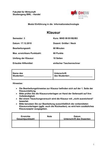 Klausur WHD09 B1/B2/B3 vom 17.12.2010 - Torsten E. Neck