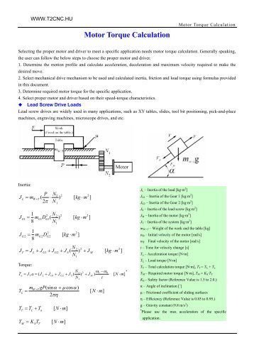 Motor Torque Calculation - T2 CNC