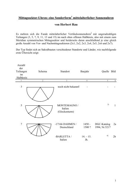 eine Sonderform1 mittelalterlicher Sonnenuhren von ... - Ãber ta-dip