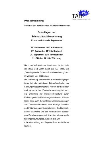 Gesamte Pressemitteilung lesen - Technische Akademie Hannover eV