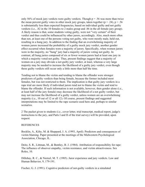 Gender effects on individual verdicts and on mock jury verdicts in a ...