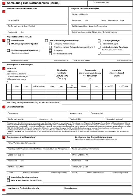 Anmeldung zum Netzanschluss (Strom) - Stromnetz Berlin