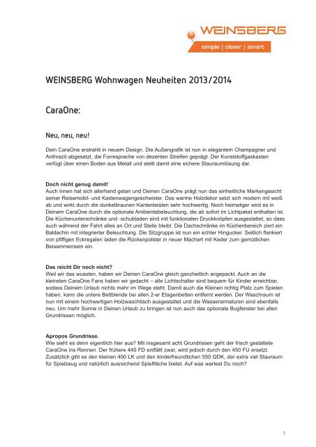 CaraOne: WEINSBERG Wohnwagen Neuheiten 2013/2014 - Tabbert