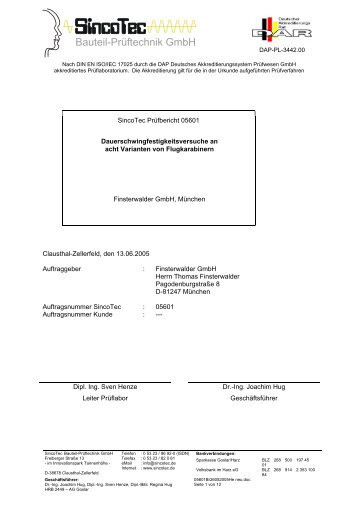 Prüfbericht der Fa. Sincotec Bauteil Prüftechnik GmbH