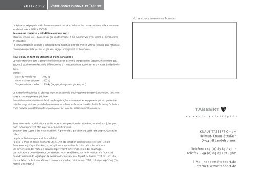 DONNÃES TECHNIQUES 2011|2012 - Tabbert