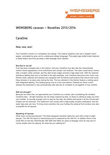 CaraOne: WEINSBERG caravan â Novelties 2013/2014 - Tabbert
