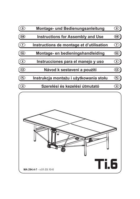 Montage- und Bedienungsanleitung Instructions for Assembly and ...