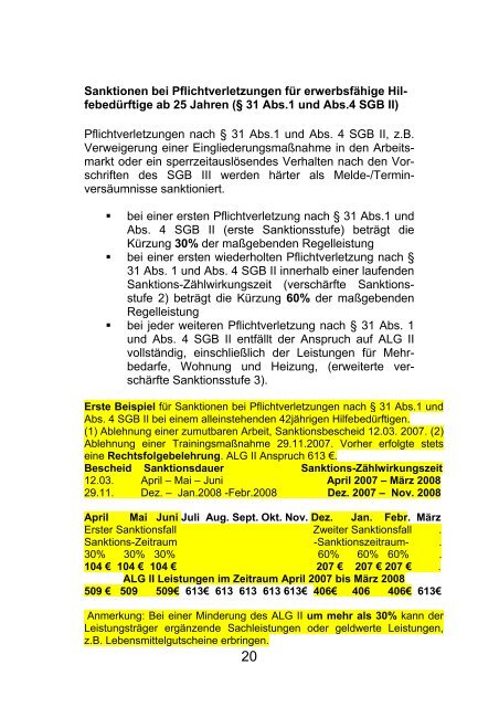 Sanktionen für Leistungsbezieher des ALG II, § 31 ... - Tacheles e.V.