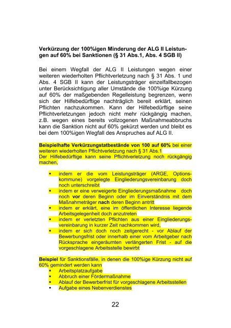 Sanktionen für Leistungsbezieher des ALG II, § 31 ... - Tacheles e.V.