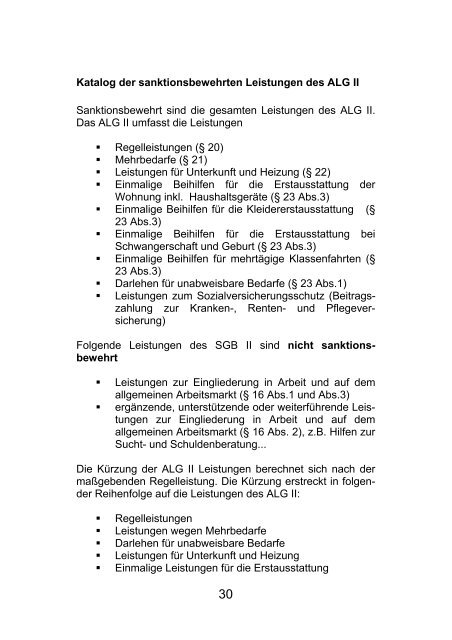 Sanktionen für Leistungsbezieher des ALG II, § 31 ... - Tacheles e.V.