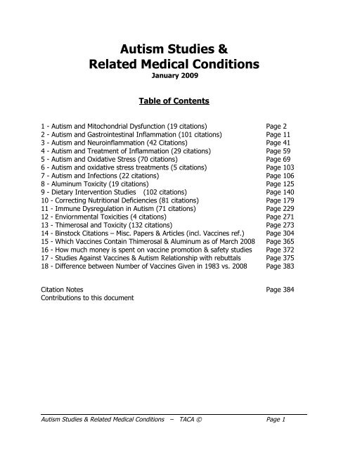 Autism Studies and Related Medical Conditions, January 2009 - TACA