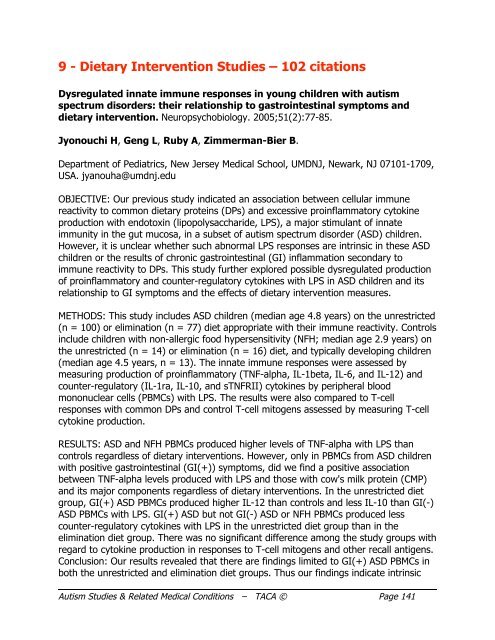 Autism Studies and Related Medical Conditions, January 2009 - TACA