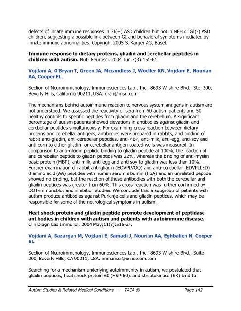 Autism Studies and Related Medical Conditions, January 2009 - TACA