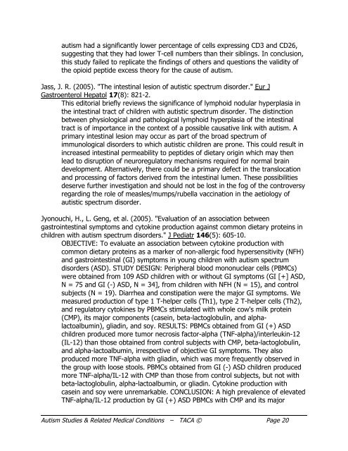 Autism Studies and Related Medical Conditions, January 2009 - TACA