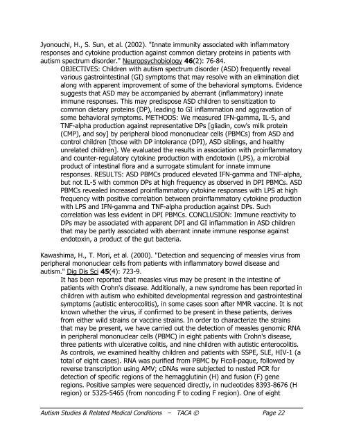 Autism Studies and Related Medical Conditions, January 2009 - TACA