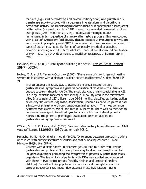 Autism Studies and Related Medical Conditions, January 2009 - TACA