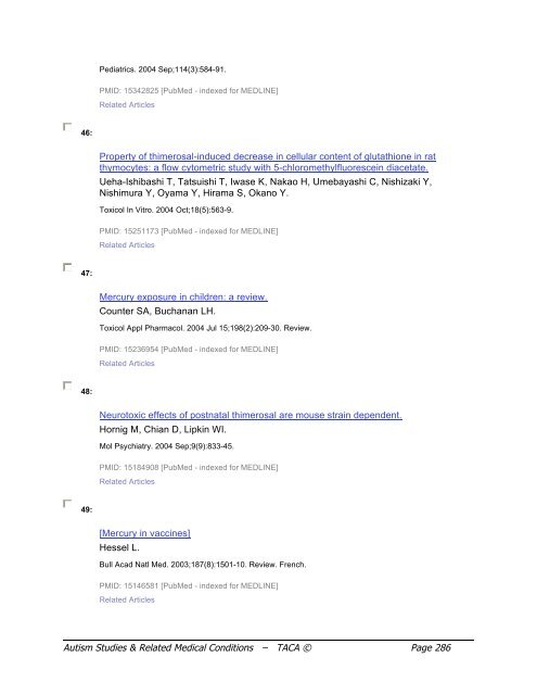 Autism Studies and Related Medical Conditions, January 2009 - TACA