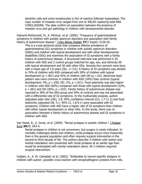 Autism Studies and Related Medical Conditions, January 2009 - TACA