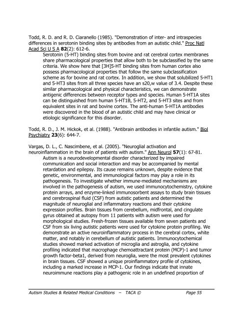 Autism Studies and Related Medical Conditions, January 2009 - TACA