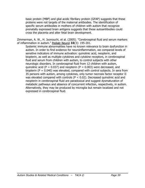 Autism Studies and Related Medical Conditions, January 2009 - TACA