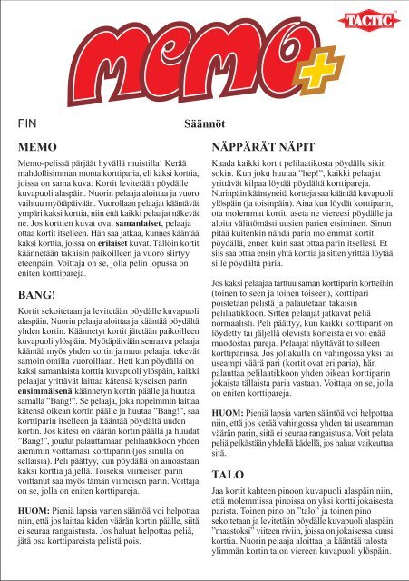 SÃ¤Ã¤nnÃ¶t FIN MEMO BANG! NÃPPÃRÃT NÃPIT TALO - tactic