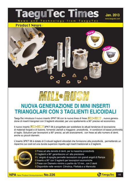 nuova generazione di mini inserti triangolari con 3 taglienti elicoidali