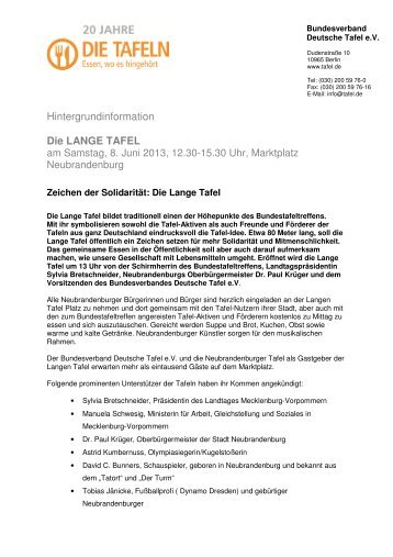 Langen Tafel am 8. Juni 2013 - Bundesverband Deutsche Tafel e.V.