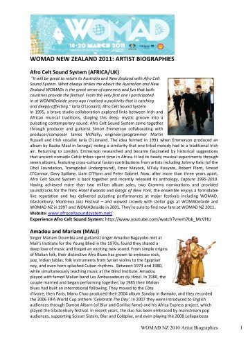 womad new zealand 2011: artist biographies - Taranaki Arts Festival ...