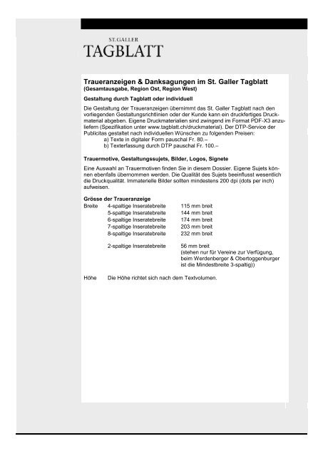 Dokumentation Ã¼ber Todesanzeigen - St. Galler Tagblatt