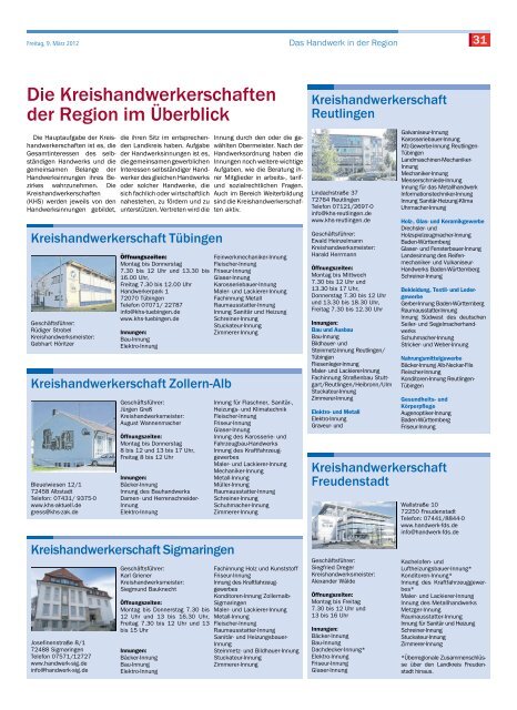 Das Handwerk in der Region - SchwÃ¤bisches Tagblatt