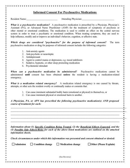 Informed Consent For Psychoactive Medications ______