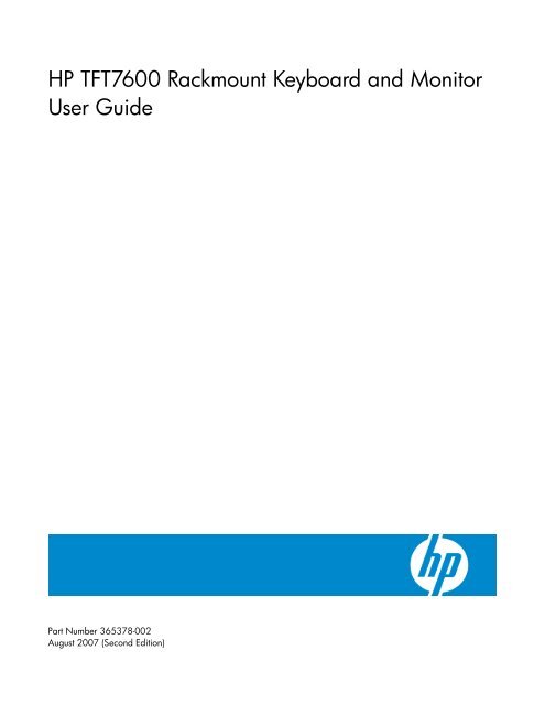 HP TFT7600 Rackmount Keyboard and Monitor User Guide