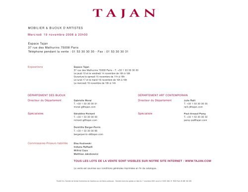 MOBILIER & BIJOUX D'ARTISTES - Tajan