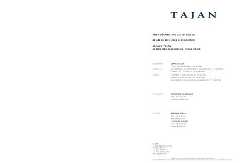 Tajan - Arts dÃ©coratifs du 20e siÃ¨cle - Vente le 23 juin 2005