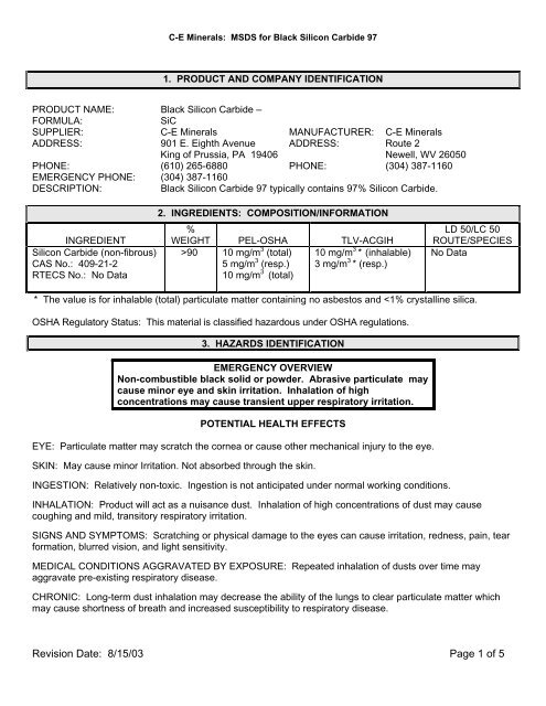 Carborundum Grit MSDS - Takach Press