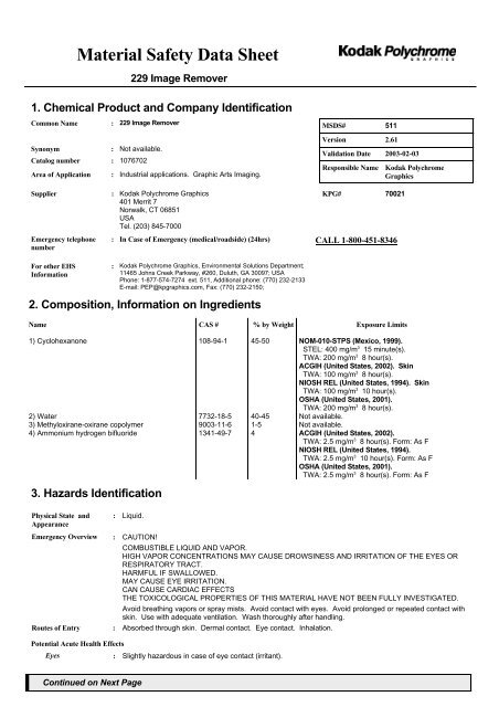 Deletion Fluid, Kodak Image Remover MSDS - Takach Press
