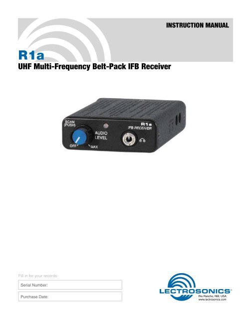 Lectrosonics R1A user manual - Talamas