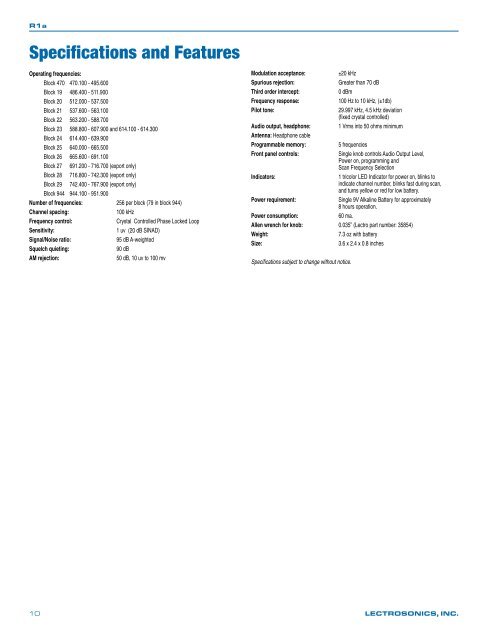 Lectrosonics R1A user manual - Talamas