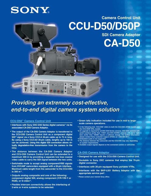 Sony CAD50 data sheet - Talamas