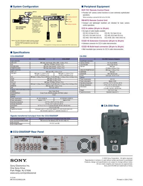 Sony CAD50 data sheet - Talamas