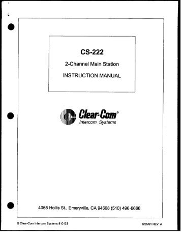 Clear Com CS-222 Two Channel Main Station user manual - Talamas