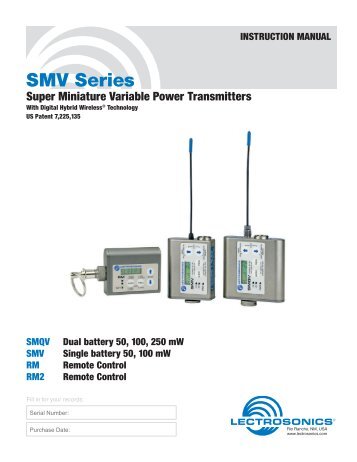 Lectrosonics SMQV Wireless UHF Beltpack Transmitter user manual