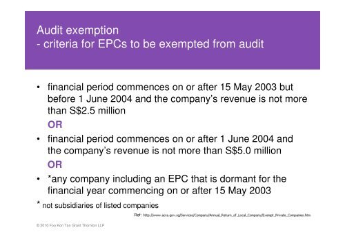 Audit Exemption for Small Companies - Accounting and - ACRA